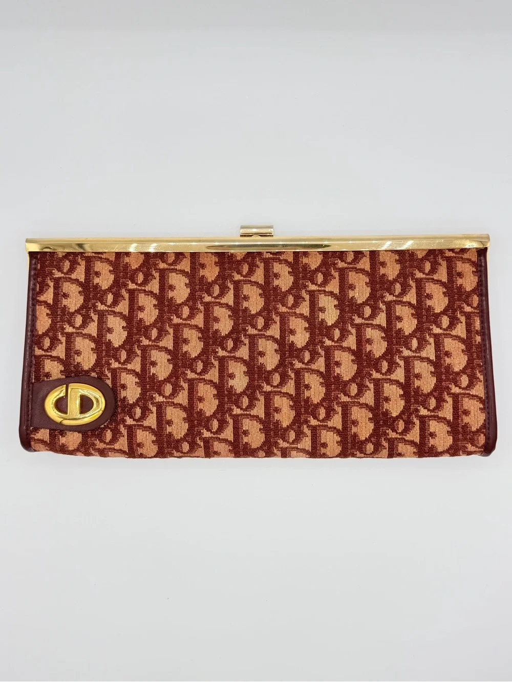Vintage Burgundy Christian Dior Monogrammed Clutch